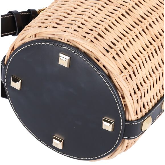 Salvatore Ferragamo Gancini Drawstring Bucket Bag Wicker Studded Leather + Pouch - Picture 3 of 11